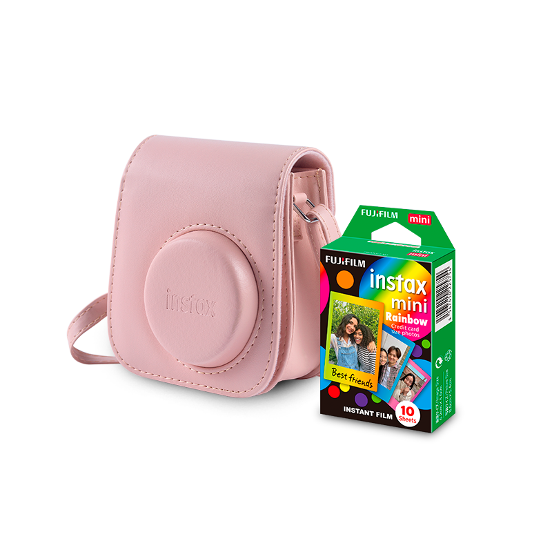 Combo Bolsa instax mini 11 Rosa + Filme mini Rainbow 10 Fotos
