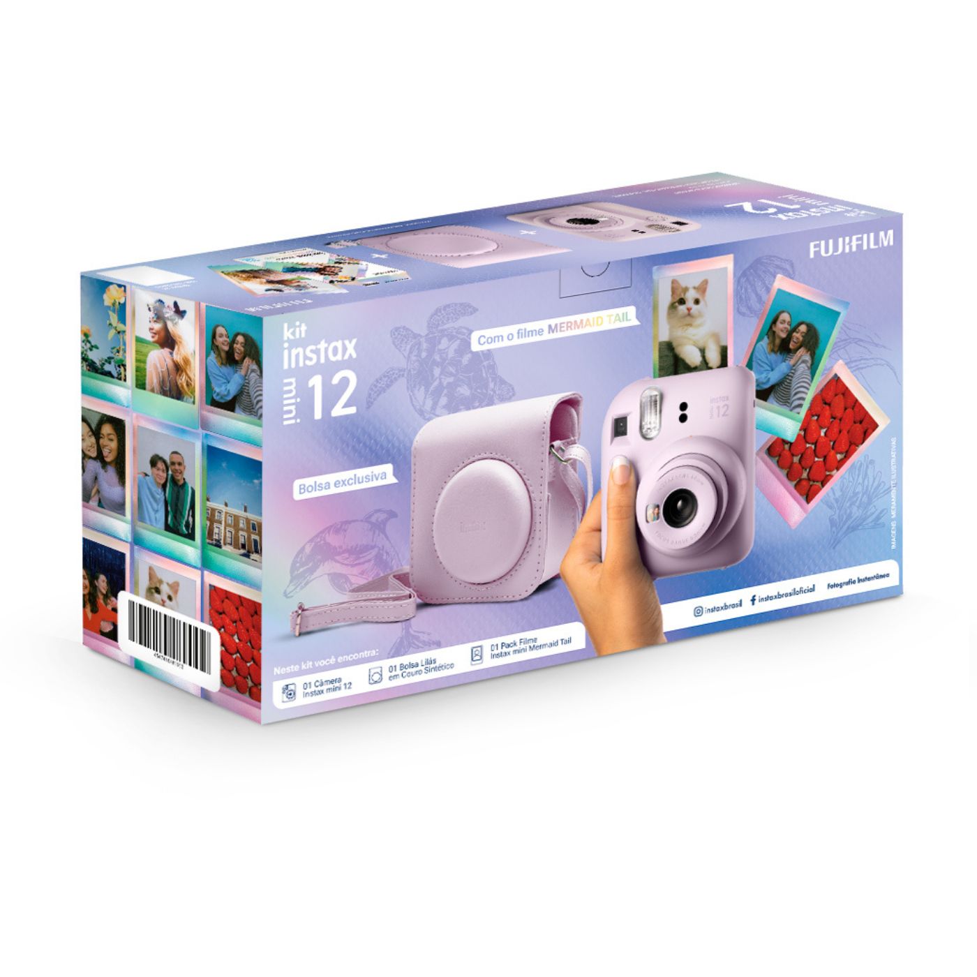 Câmera Instantânea Fujifilm instax mini 12™ Lilás + Pack 10 filmes Mermaid Tail + Bolsa Lilás Candy