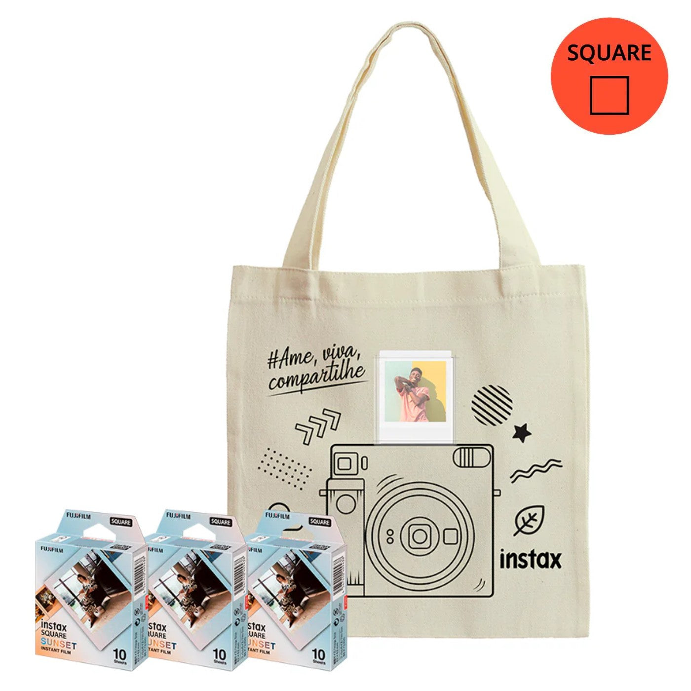 Combo de Filmes Fujifilm instax™ SQUARE Sunset com 30 Fotos + Ecobag instax Square