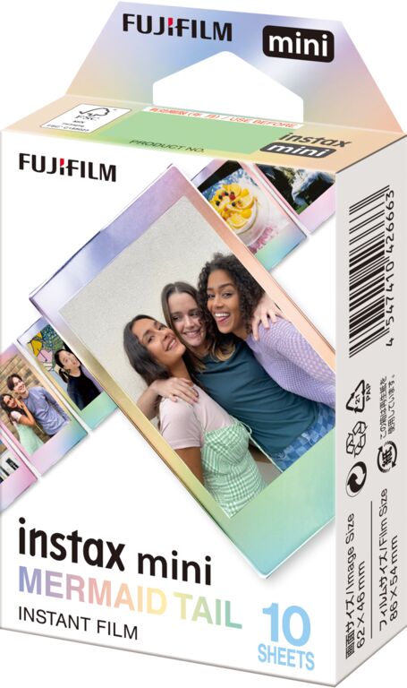 Câmera Instantânea Fujifilm instax mini 12™ Rosa Gloss + Pack 10 filmes Mermaid Tail + Bolsa Rosa Gloss