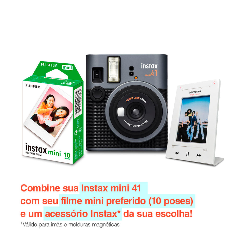 Câmera Instantânea Fujifilm instax mini 41™ + Filme instax™ a sua escolha 10 fotos + Acessório instax™